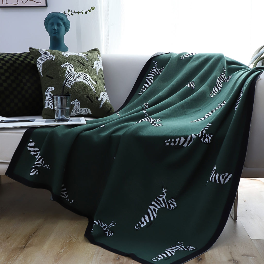 SOGA Forest Green Zebra Print Throw Blanket 130x180cm Acrylic