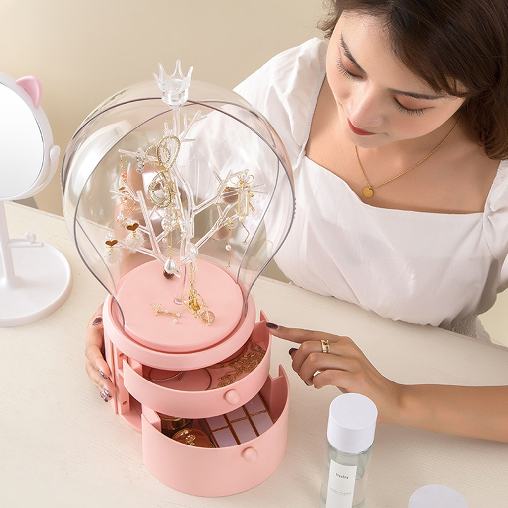 Pink 360 Degree Rotating LED Light  Jewelry Storage Organiser