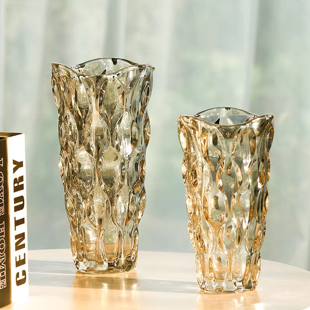 29.8cm Golden Amber Glass Crystal Vase