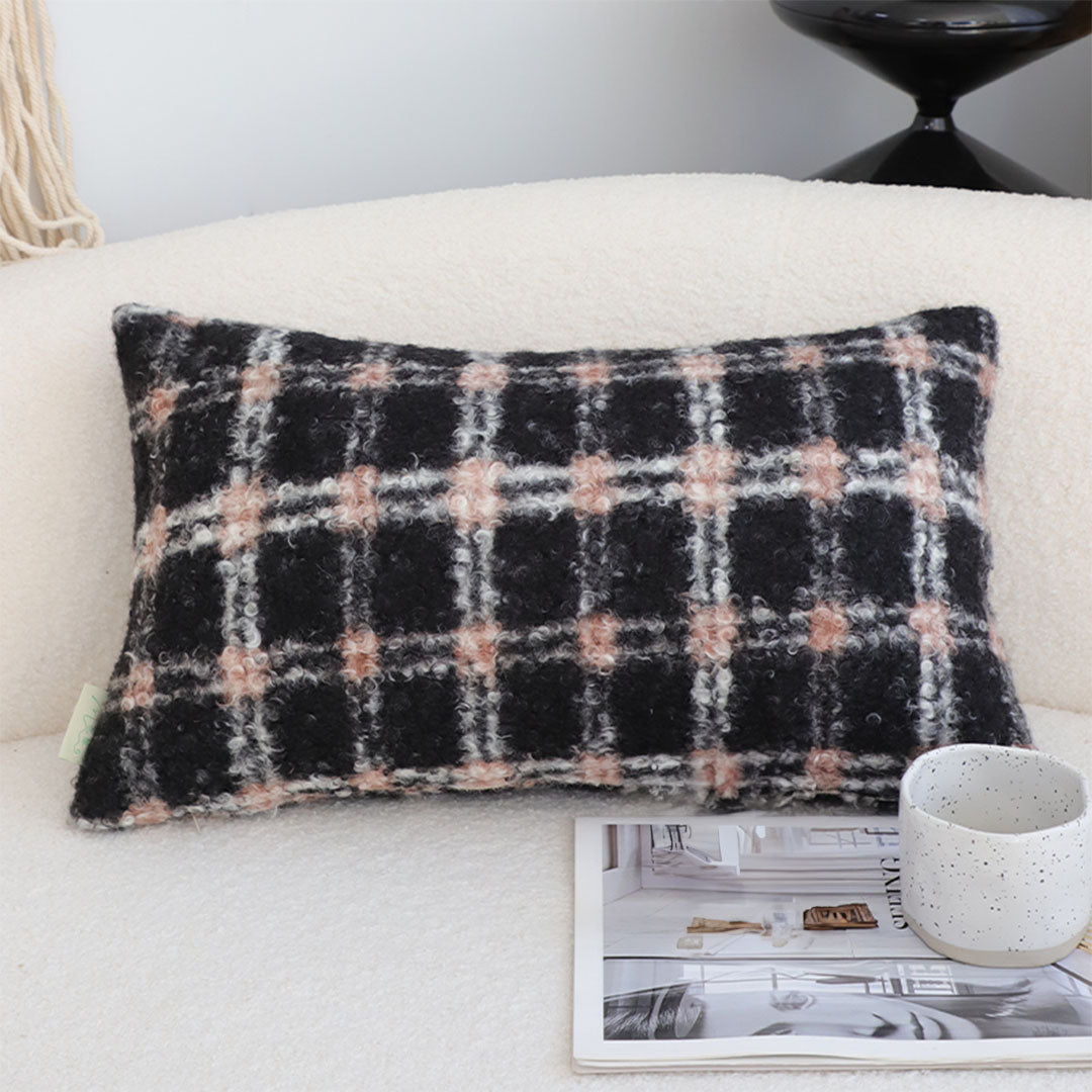 SOGA 35cm Modern Plaid Pattern Blush Pink Gray Decorative Throw Pillow