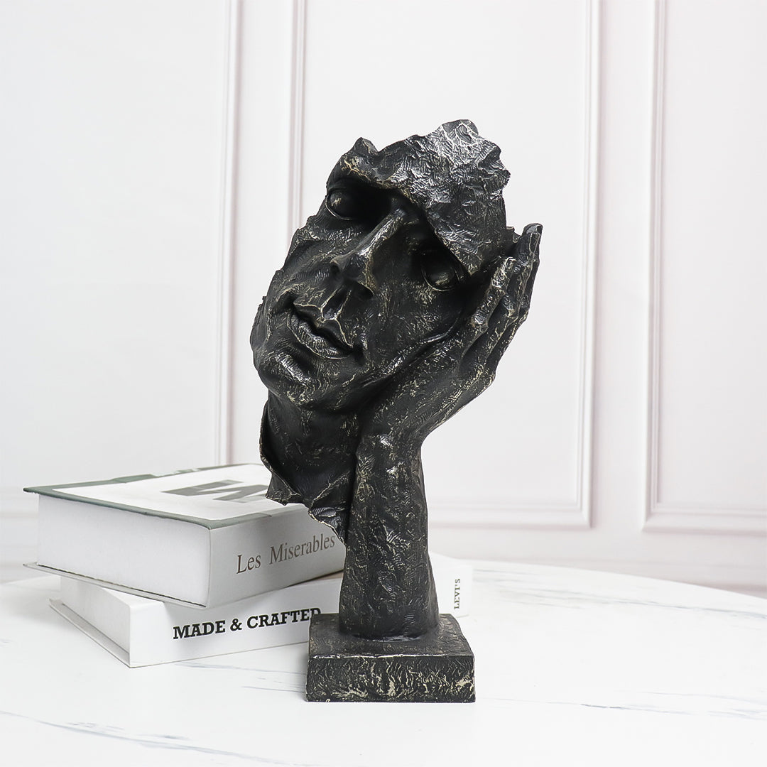 SOGA 29cm Black Resin Sculpture Resting Face on Hand Design Modern Art for Home Décor
