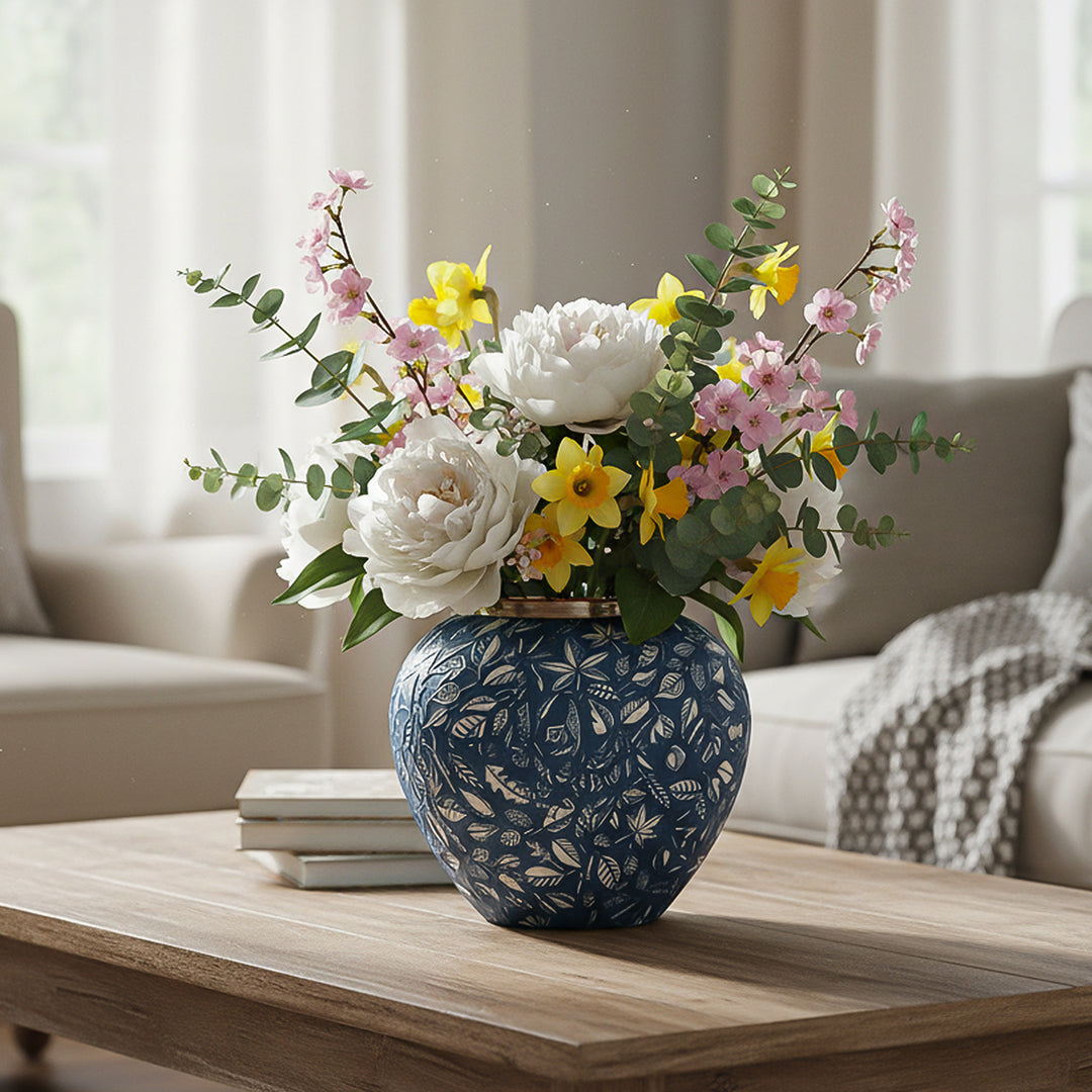 21x22cm Blue Small Ceramic Flower Vase Elegant Living Room Home Decor