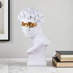 SOGA 56cm White Resin Bust Sculpture Gold Masked Design Modern Art for Home Décor