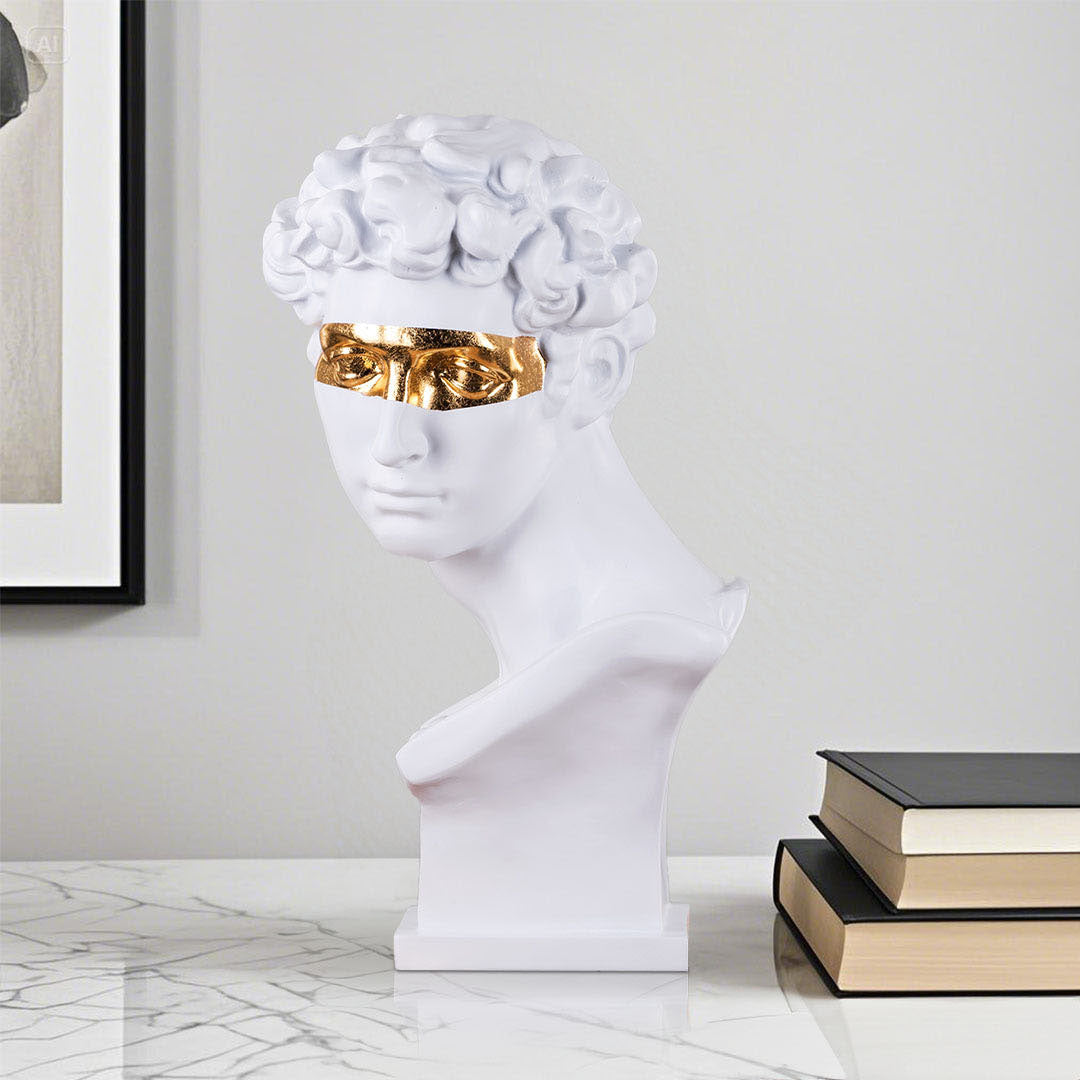 SOGA 56cm White Resin Bust Sculpture Gold Masked Design Modern Art for Home Décor