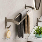 62cm Gray Wall-Mounted Double Pole Towel Holder with Hooks