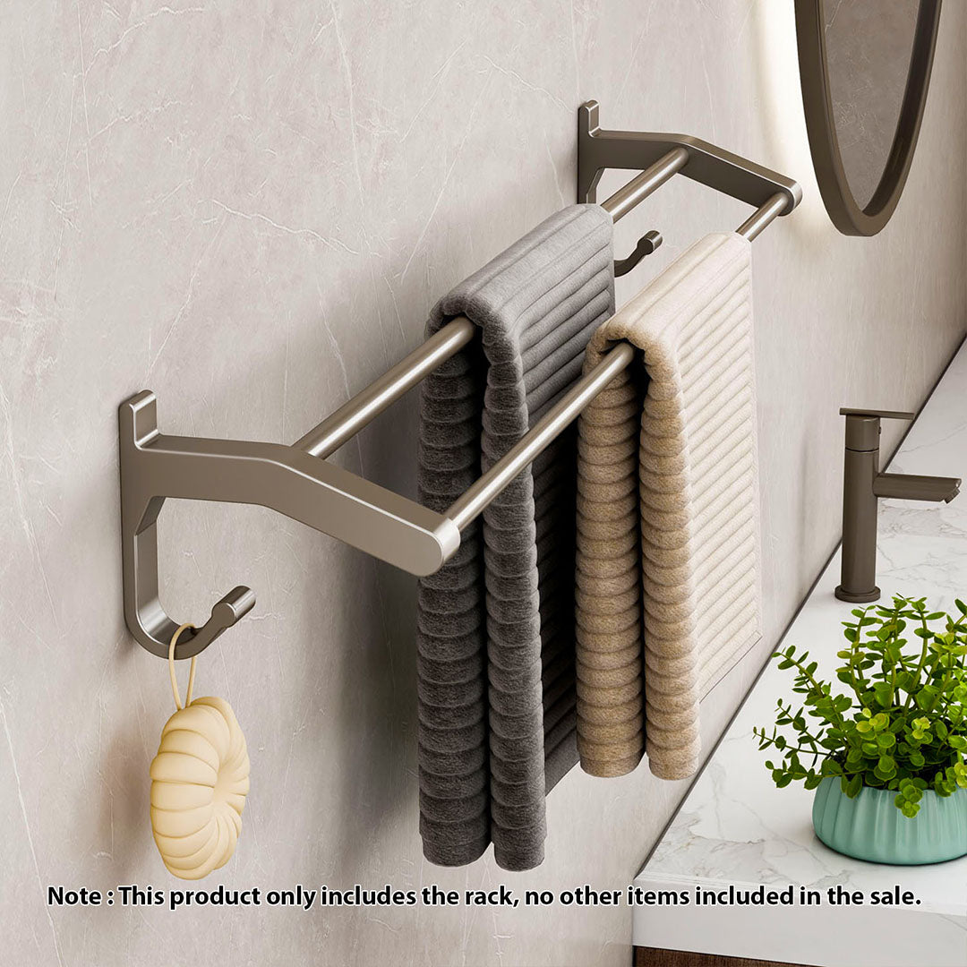 62cm Gray Wall-Mounted Double Pole Towel Holder with Hooks