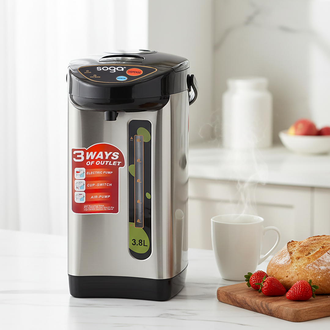 SOGA 3.8L Silver Stainless Steel Electric Thermal Pot Dispenser with 3 Dispensing Modes