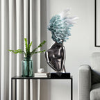 SOGA 86cm Silver Winged Figure Sculpture with Marble Base