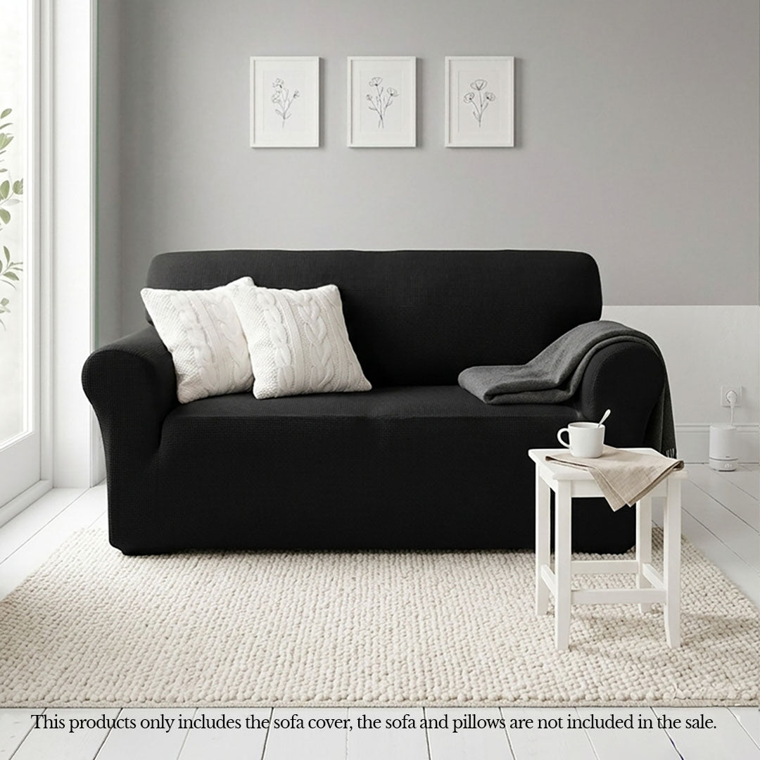 High Stretch 2-Seater Black Sofa Slipcover