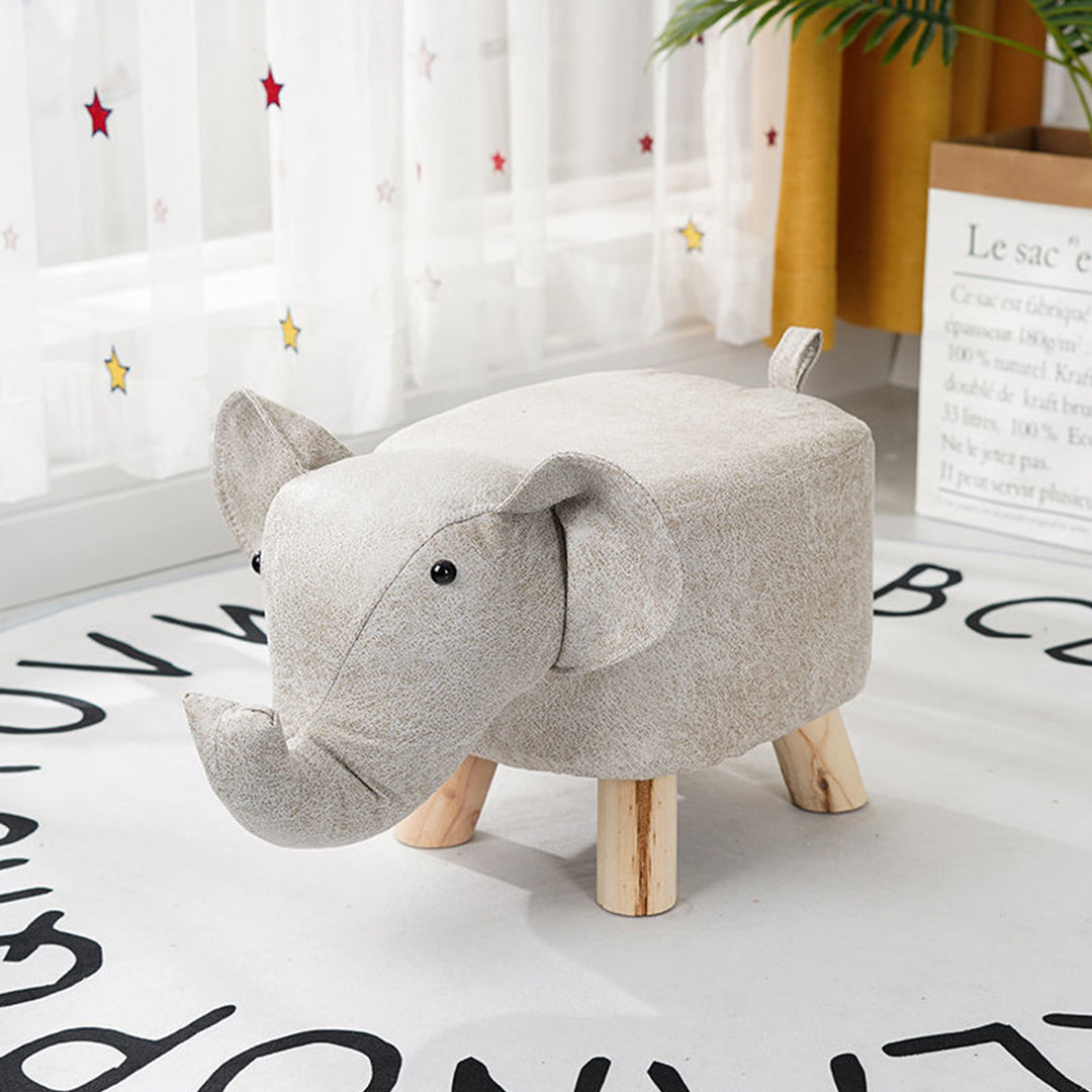 Beige Gray Kids Ottoman Stool Elephant Character Bench Seat