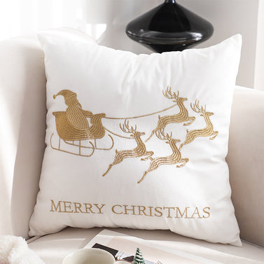 SOGA 45cm Throw Pillow White with Golden Christmas Sleigh Design