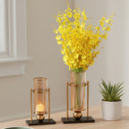 42cm 32cm Transparent Glass Vase with Yellow Flower and Candle Set