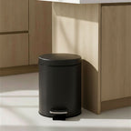 Foot Pedal Stainless Steel Trash Bin Round 12L Black
