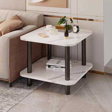 60cm White Ceramic Side Table Stone Pattern