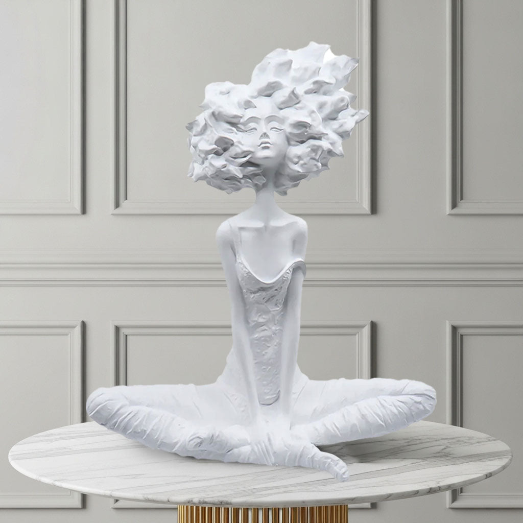SOGA 59cm White Resin Sculpture Abstract Yoga Girl Design for Home Décor