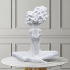 SOGA 59cm White Resin Sculpture Abstract Yoga Girl Design for Home Décor