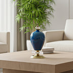 42cm Ceramic Vase with Gold Metal Base Dark Blue