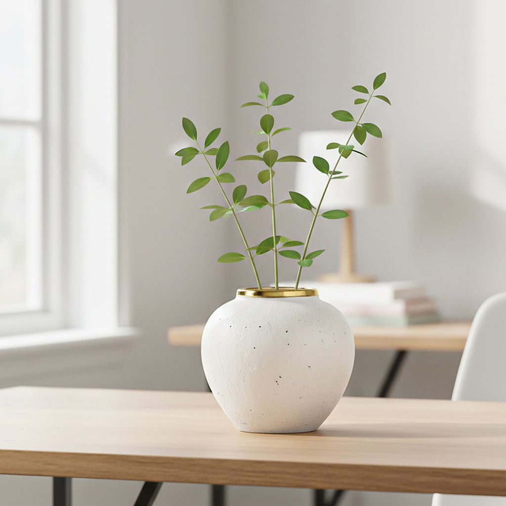 SOGA 21x22cm Plain White Small Ceramic Flower Vase Elegant Living Room Home Decor
