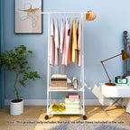 2-in-1 Organiser Clothes Shoe Rack with Wheels White