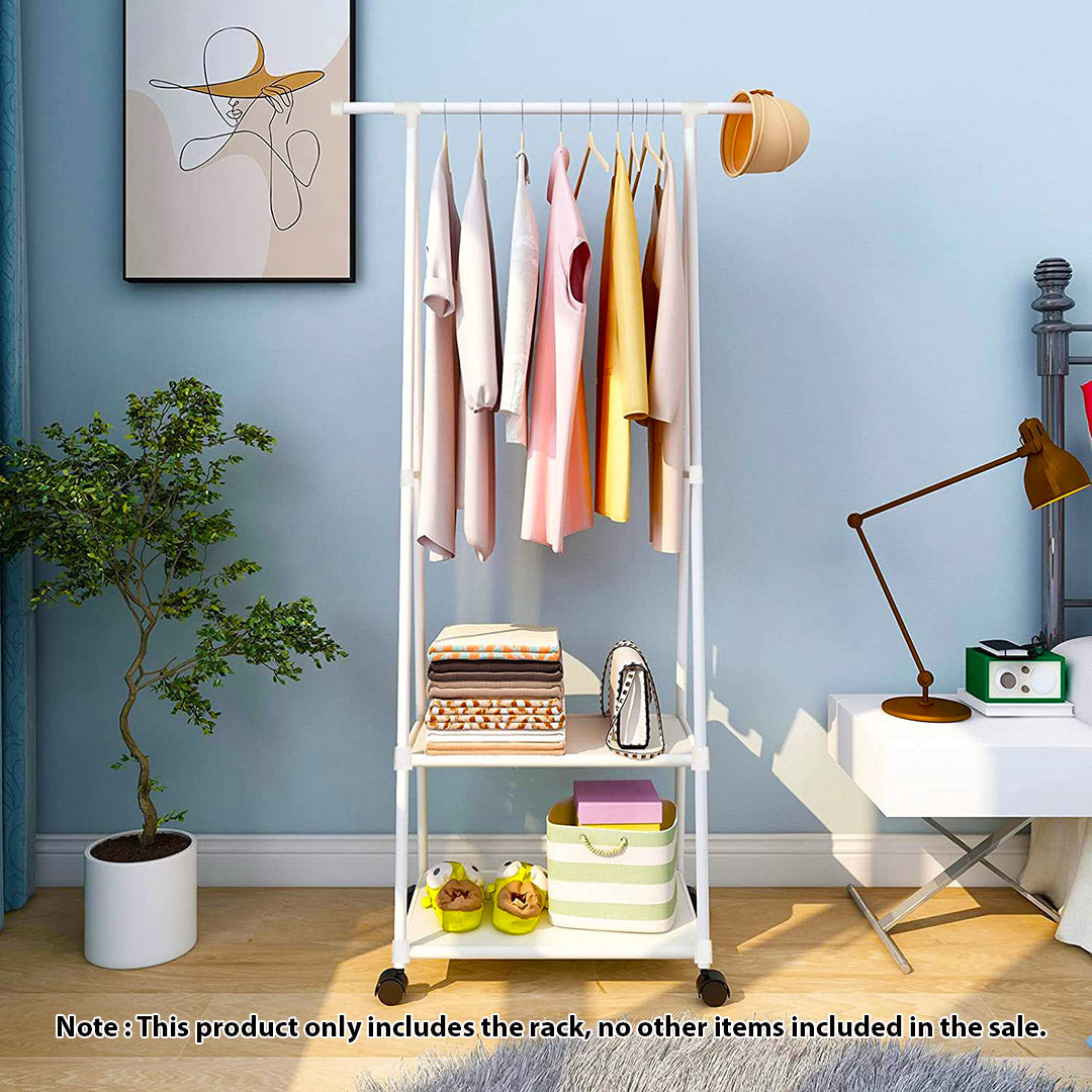 2-in-1 Organiser Clothes Shoe Rack with Wheels White