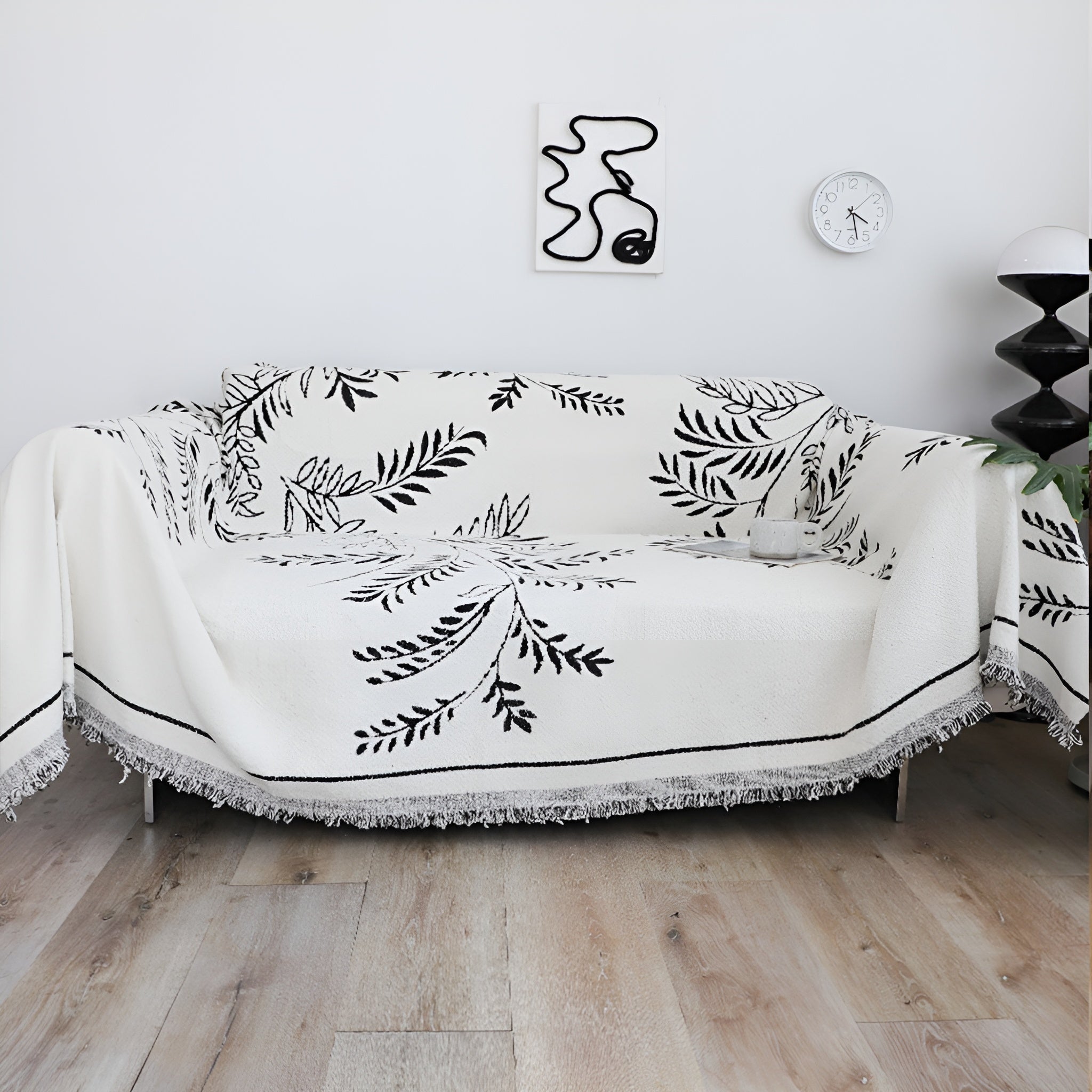 SOGA Two-seater White Sofa Cover Leaf Print 180x260cm Polyester