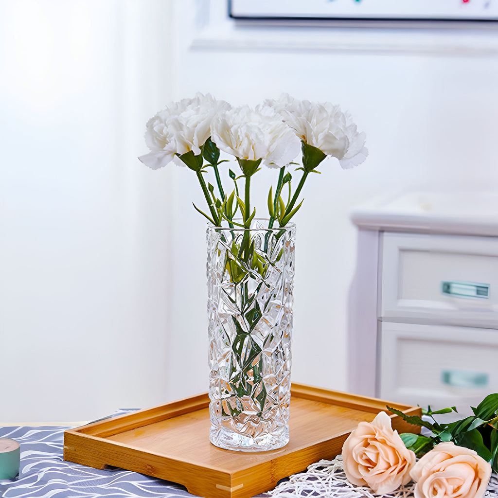 30cm Sleek Clear Glass Vase Elegant Wide Crystal