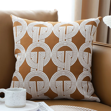 50cm Throw Pillow Brown Circular Chain Jacquard for Home Decor