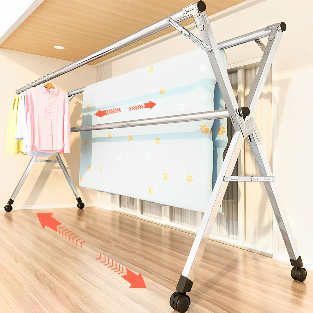2.0m Portable Standing Clothes Drying Rack with Wheels