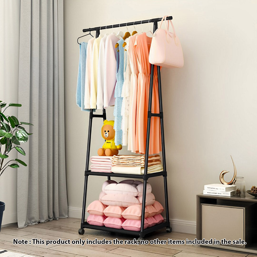 2-in-1 Organiser Clothes Shoe Rack Storage with Wheels Black