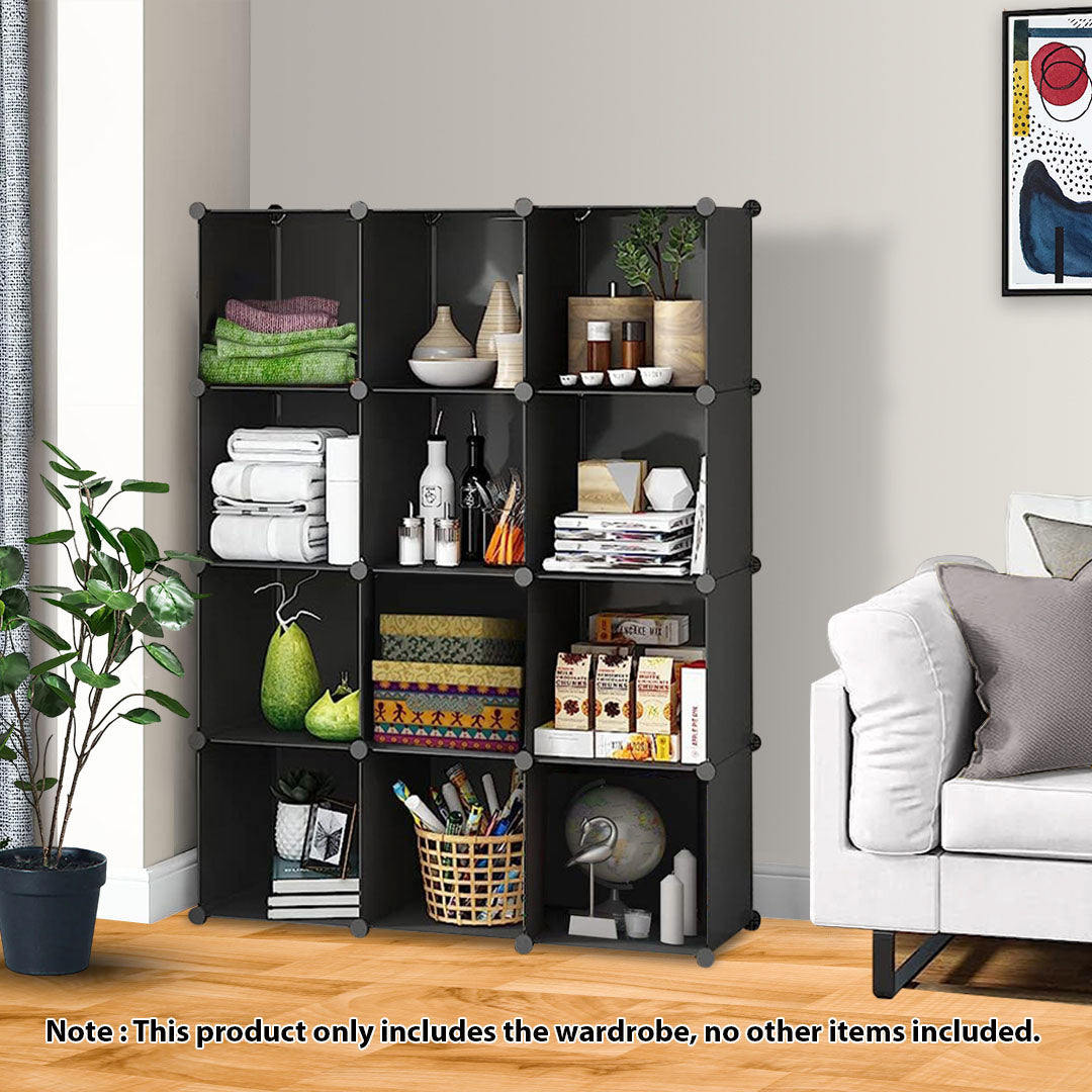 4 Tier 12-Cube Black Portable Wardrobe