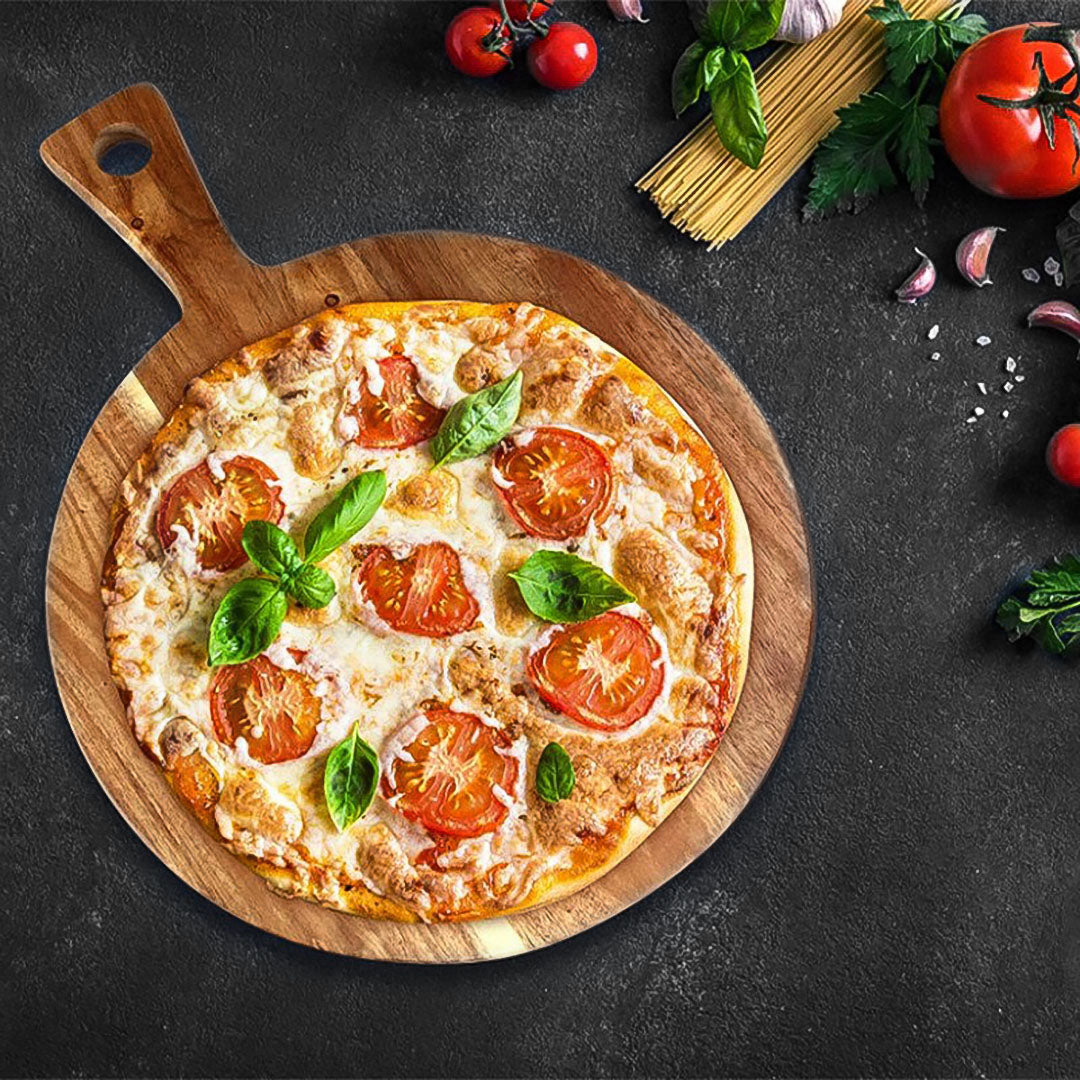 SOGA 42cm Round Acacia Serving & Cutting Board
