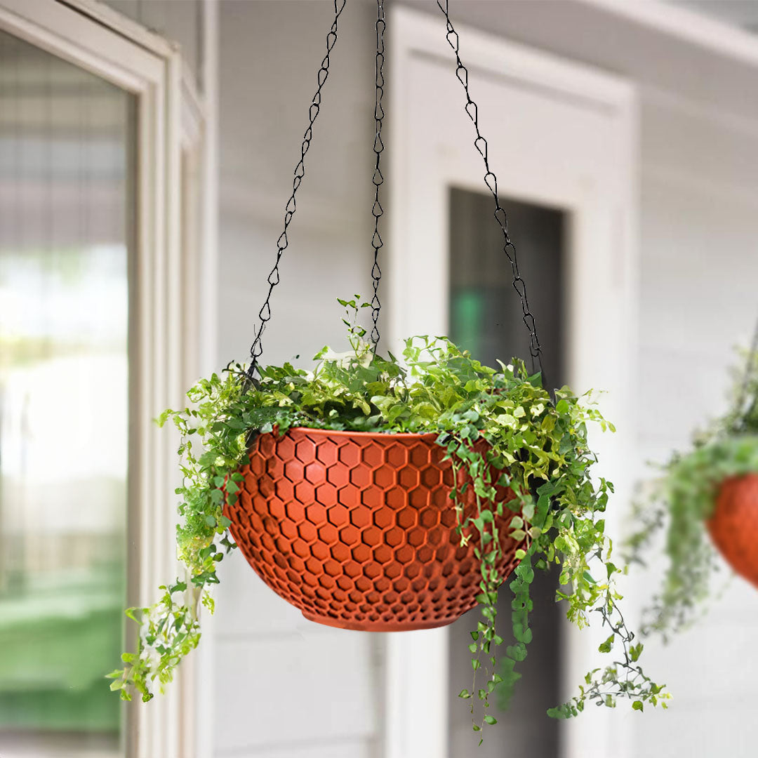SOGA Red Large Hanging Resin Flower Pot Self Watering Basket Planter