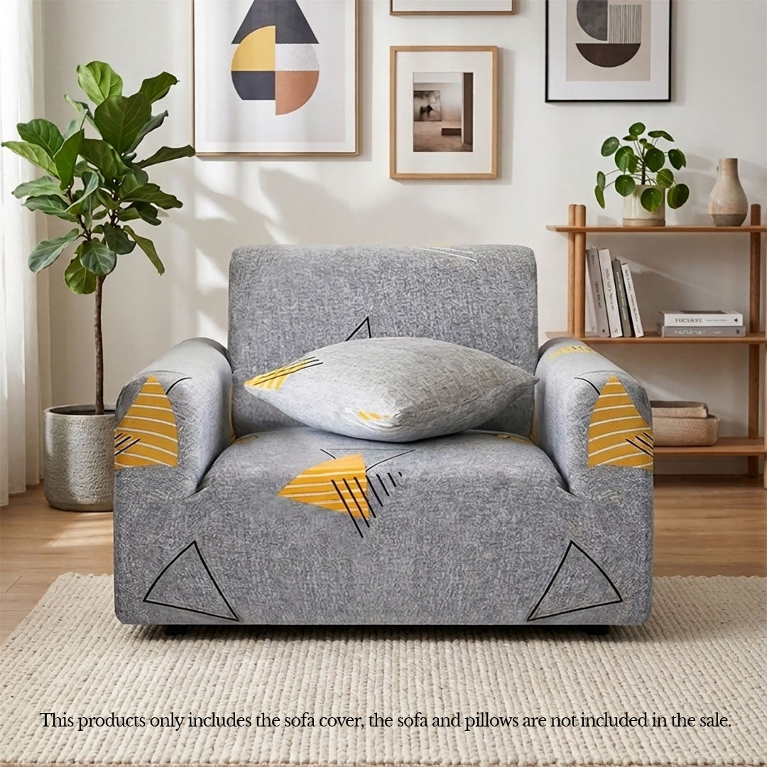 High Stretch 1-Seater Geometric Print Sofa Slipcover
