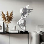 SOGA 86cm White Winged Figure Sculpture with Marble Base