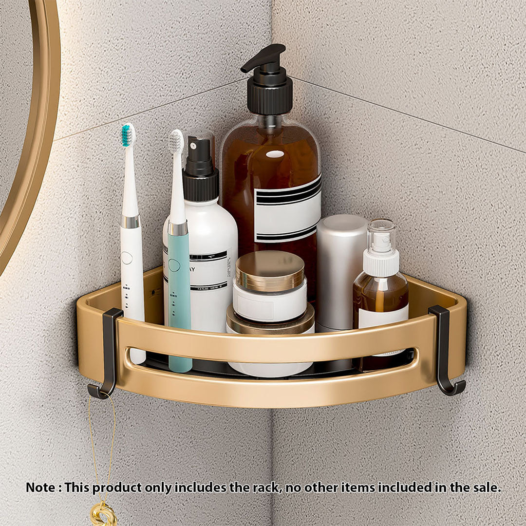 Wall-Mounted Triangular Bathroom Storage Rack with Hooks