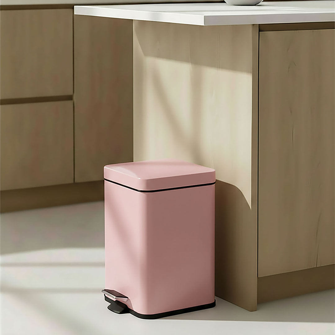 Foot Pedal Stainless Steel Trash Bin Square 6L Pink