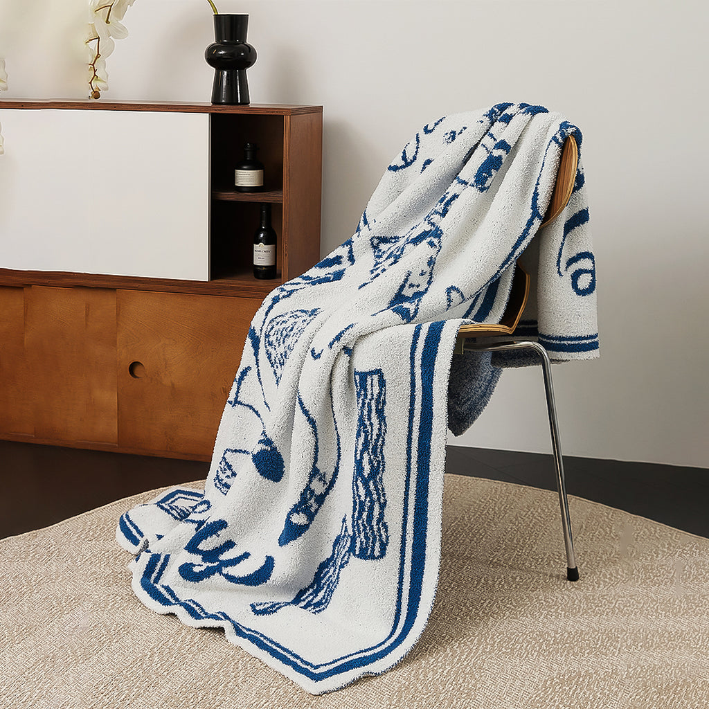 SOGA Off-White Cat Print Throw Blanket 130x160cm Polyester