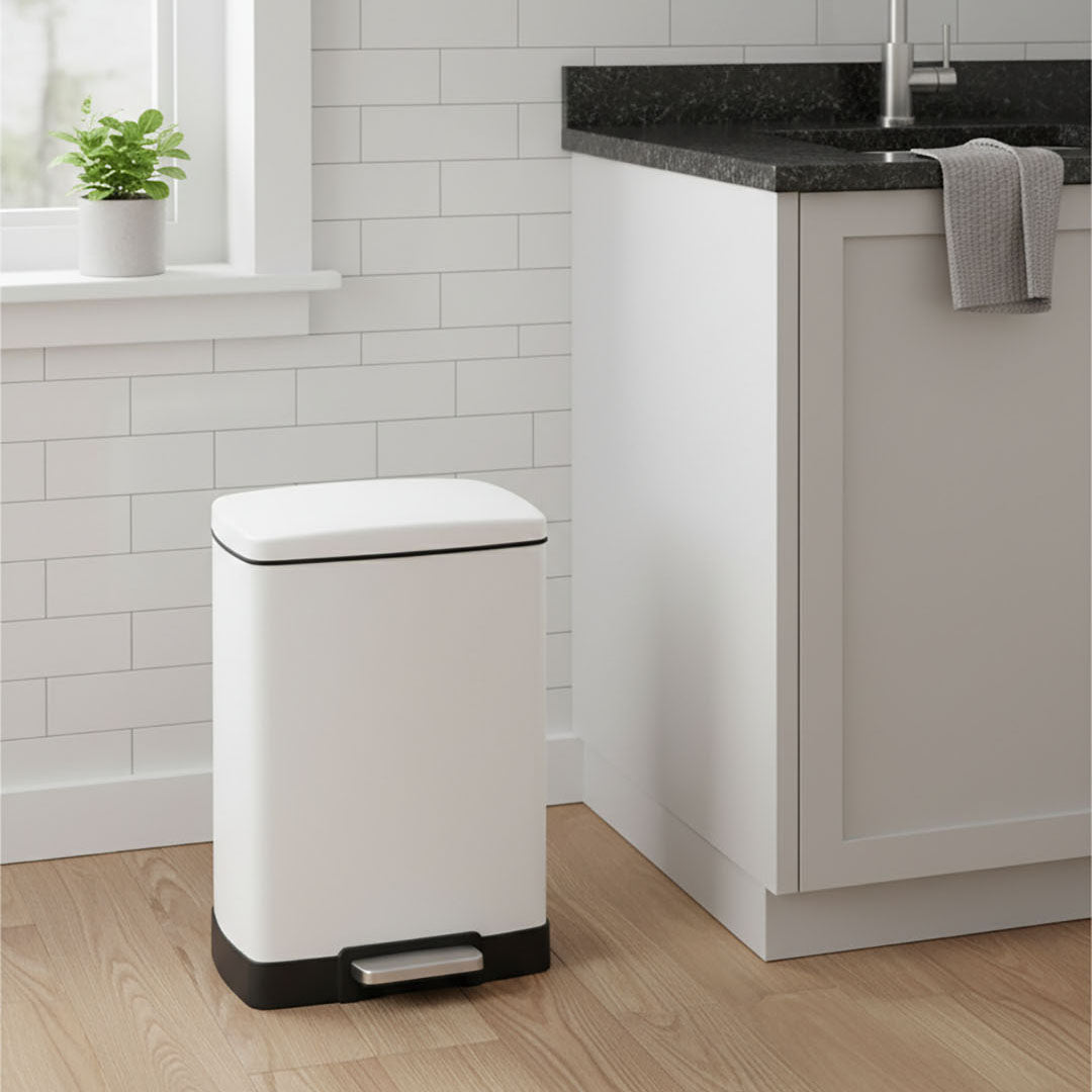 Rectangular 12L Stainless Steel Foot Pedal Recycling Bin for Garbage White