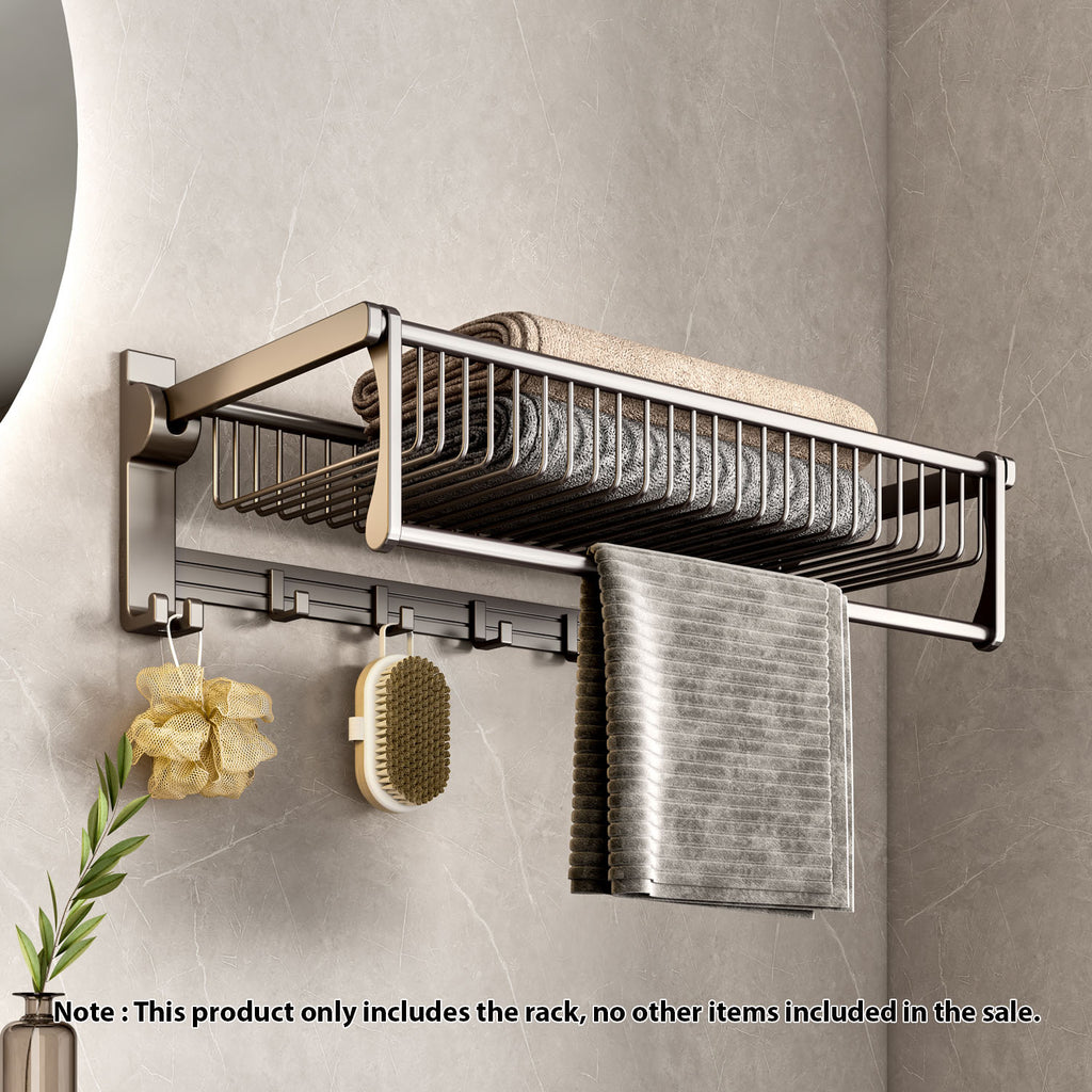 61cm Gray Wall-Mounted Double Pole Towel Holder with Hooks