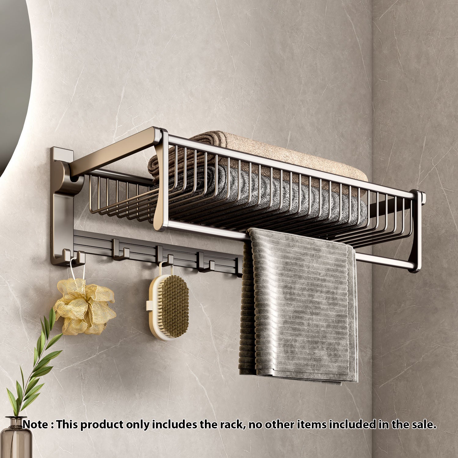 61cm Gray Wall-Mounted Double Pole Towel Holder with Hooks