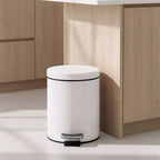 Foot Pedal Stainless Steel Trash Bin Round 12L White