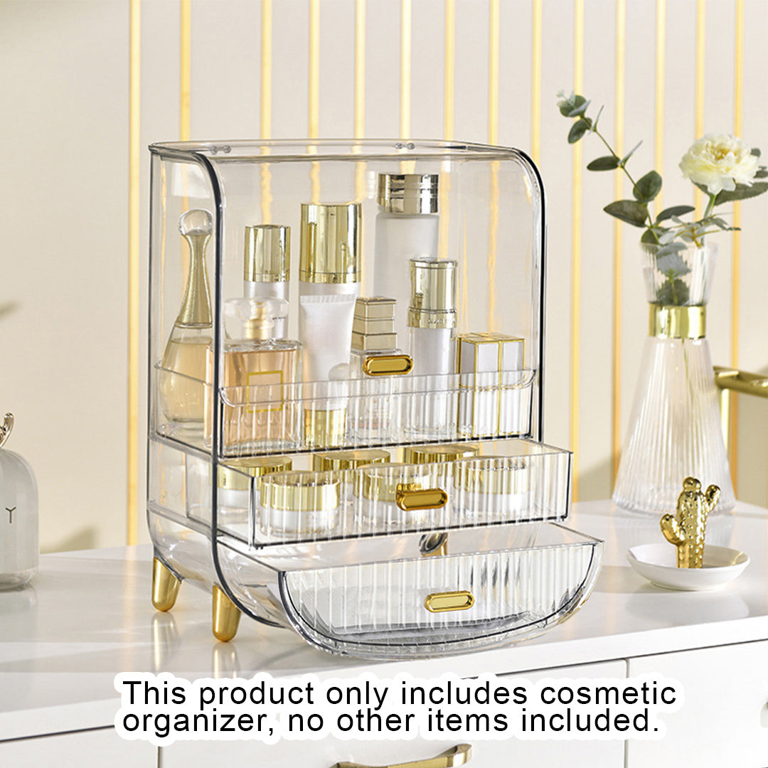 3 Tier Transparent Multifunctional Countertop Cosmetic Storage Drawer Type Organiser