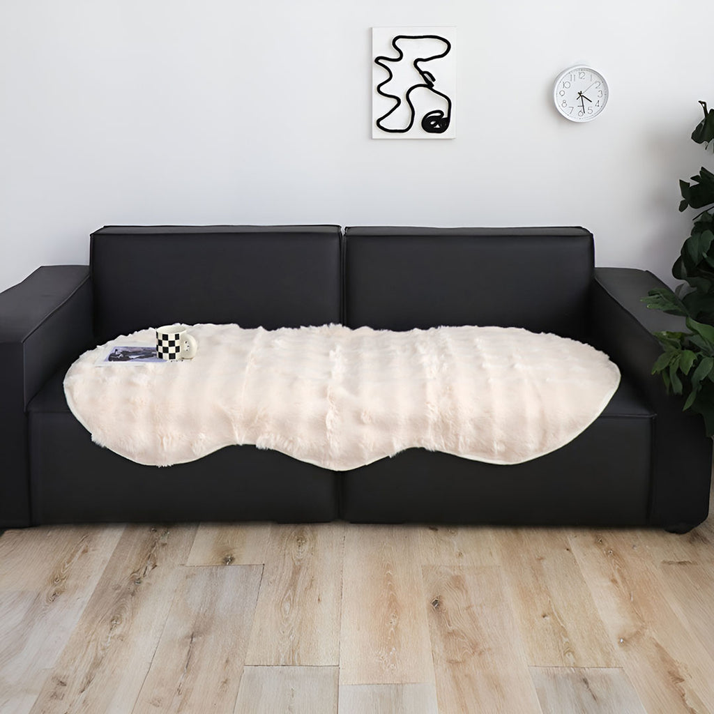 SOGA Three-seater Cream Faux Fur Throw Blanket 90x210cm Polyester