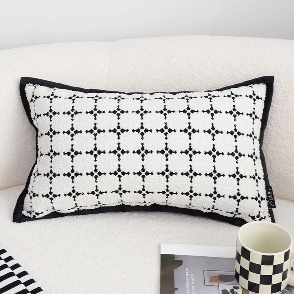 SOGA 35cm Moroccan Black Cross Pattern Black Trim Decorative Throw Pillow