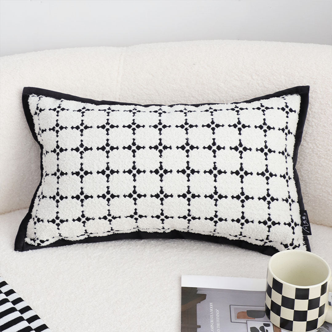 SOGA 35cm Moroccan Black Cross Pattern Black Trim Decorative Throw Pillow