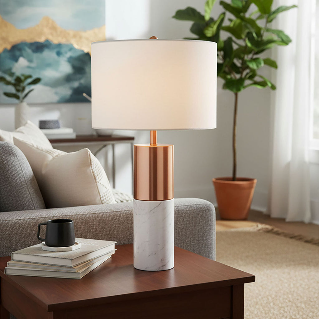 60cm White Marble Table Lamp