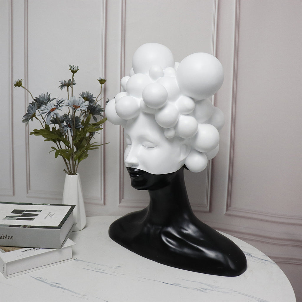 SOGA 30cm Black & White Bubble Head Resin Sculpture Modern Art Decor for Home Décor