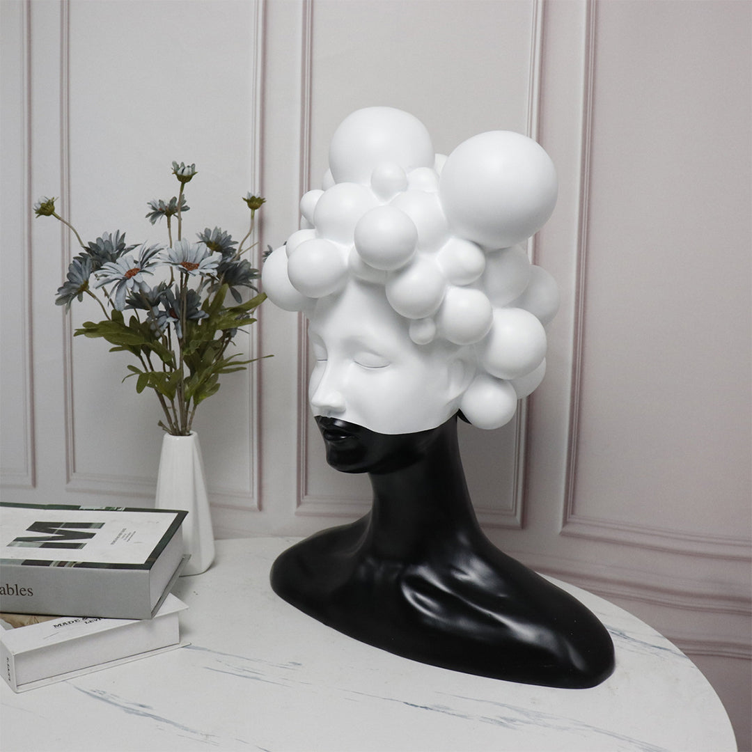 SOGA 30cm Black & White Bubble Head Resin Sculpture Modern Art Decor for Home Décor
