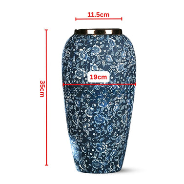 SOGA 35x17cm Blue with White Mini Floral Large Ceramic Flower Vase Elegant Living Room Home Decor