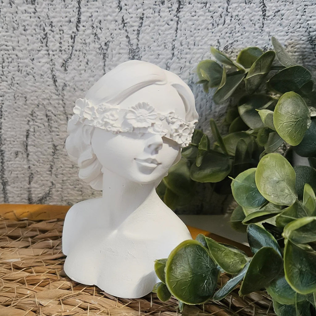SOGA 36cm White Resin Sculpture Blindfold Lady Bust Design for Home Décor